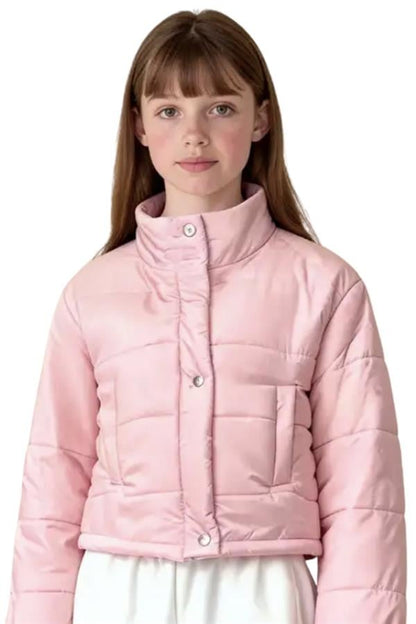 Kız Çocuk Pudra Rengi Çıtçıtlı Fermuarlı Şişme Mont