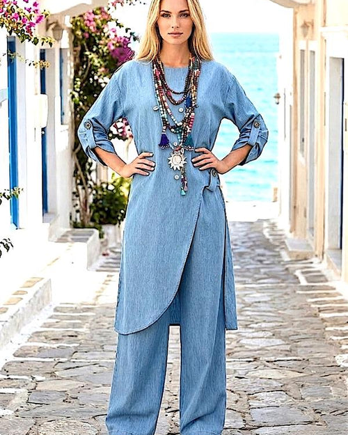 Mavi Asimetrik Tasarım İkili Takım