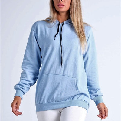 Blue Hooded Kangaroo Pocket Brushed Sweatshirt