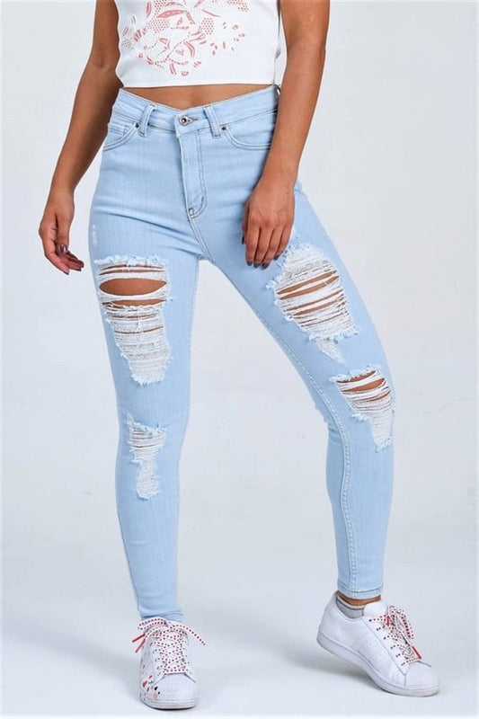 Mavi Yırtık Detaylı Skinny Jeans