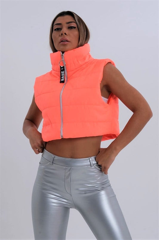 Nar Çiçeği Dik Yaka Kısa Şişme Yelek