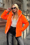 Neonorange Wasserdichte Kapuzen-Steppjacke