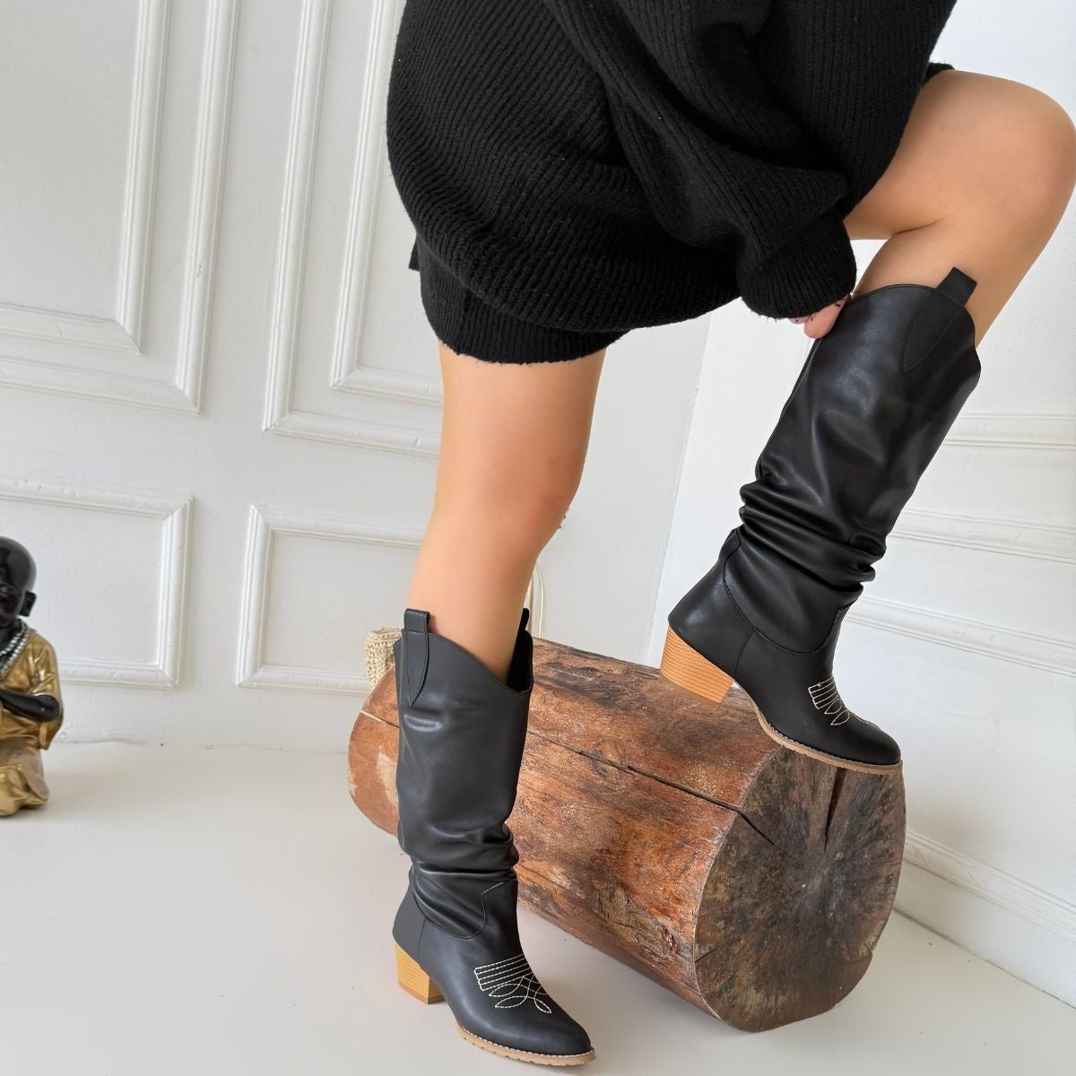 Cayla Siyah Cilt Topuklu Çizme