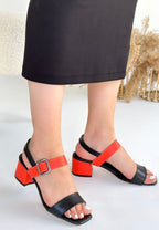 Year Siyah Cilt Turuncu Detaylı Topuklu Ayakkabı