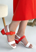 Year Beyaz Cilt Turuncu Detaylı Topuklu Ayakkabı