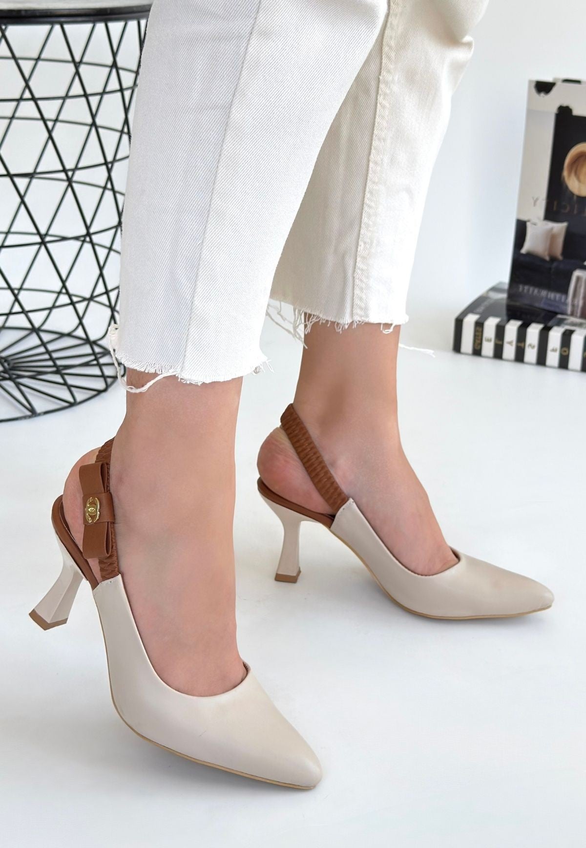 Toran Bej Cilt Topuklu Ayakkabı