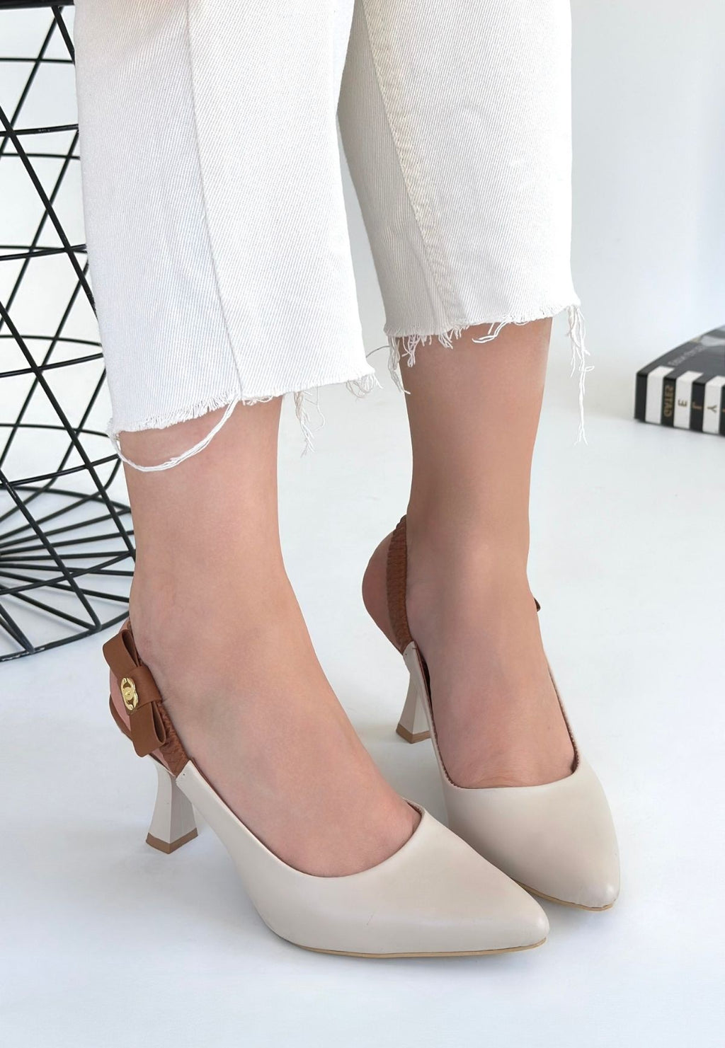 Toran Bej Cilt Topuklu Ayakkabı