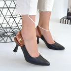 Toran Siyah Cilt Topuklu Ayakkabı