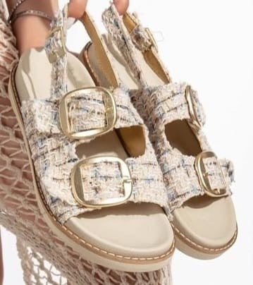 Olira Bej Simli Kemerli Sandalet