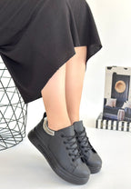 Sofio Siyah Cilt Bağcıklı Spor Ayakkabı