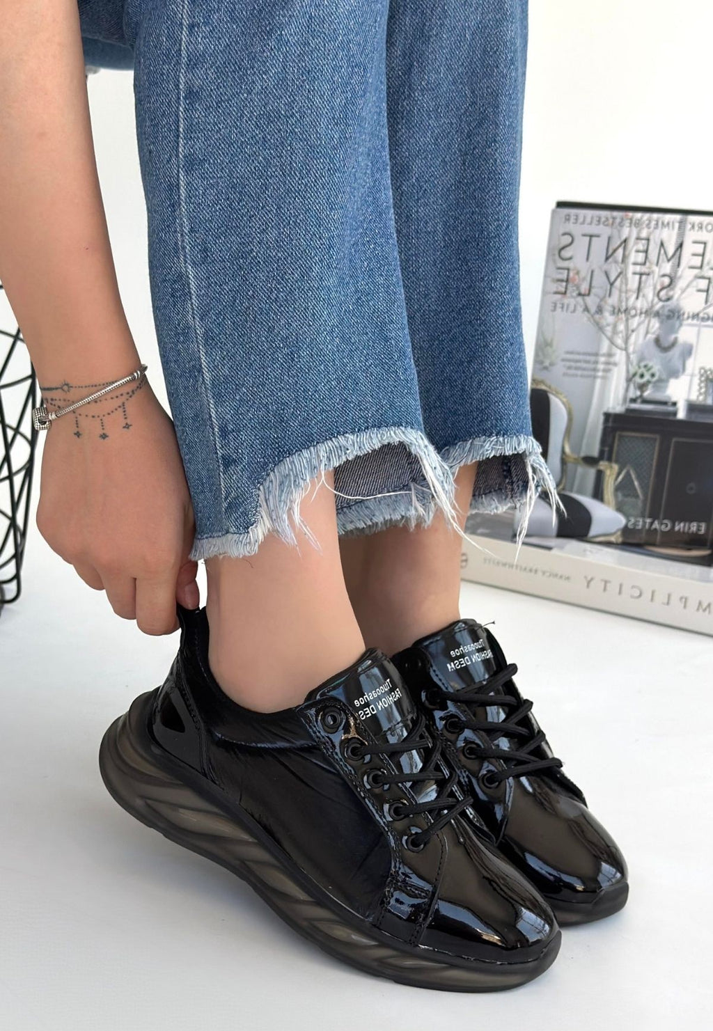 Piona Siyah Rugan Gri Tabanlı Spor Ayakkabı