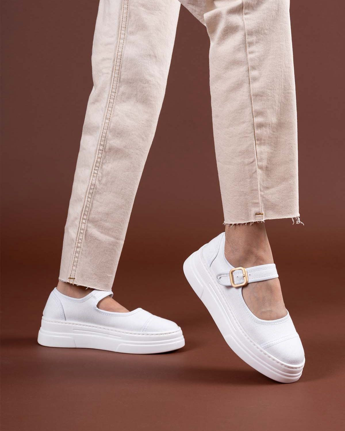 Lunni Beyaz Keten Spor Ayakkabı