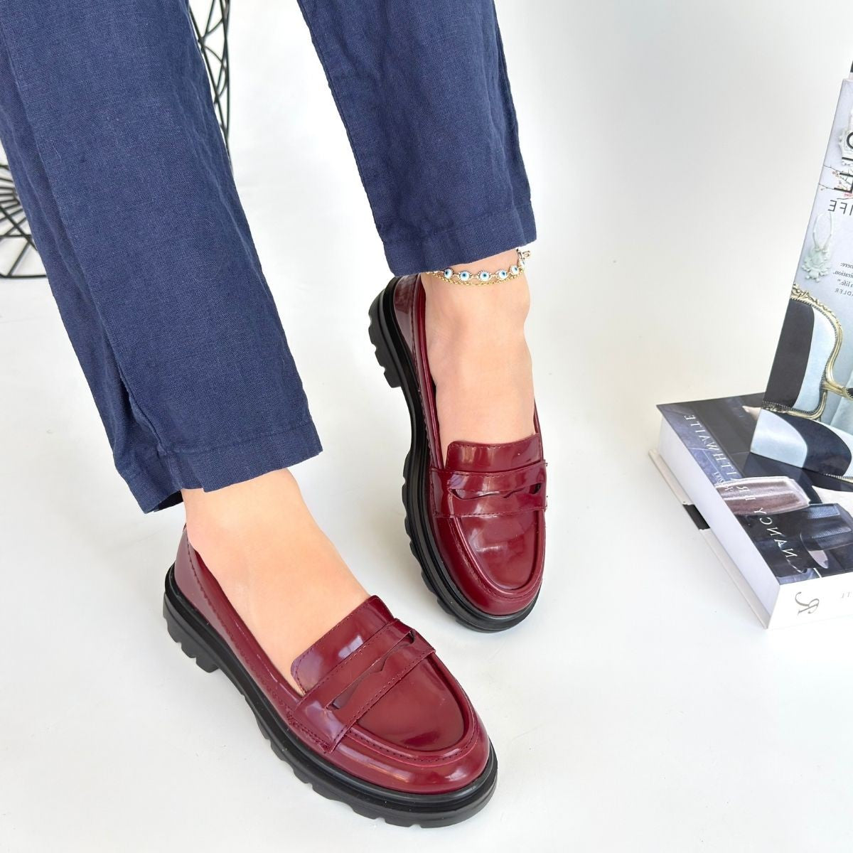 Narli Bordo Rugan Oxford Ayakkabı