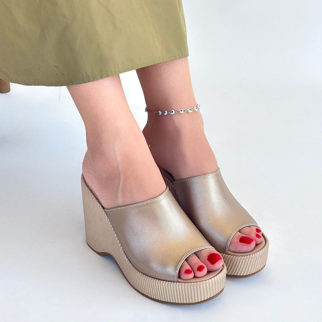 Tlay Bej Cilt Dolgu Topuk Terlik