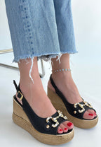 Caver Siyah Cilt Dolgu Topuk Sandalet