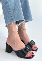 Veor Siyah Cilt Topuklu Terlik