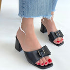 Veor Siyah Cilt Topuklu Terlik