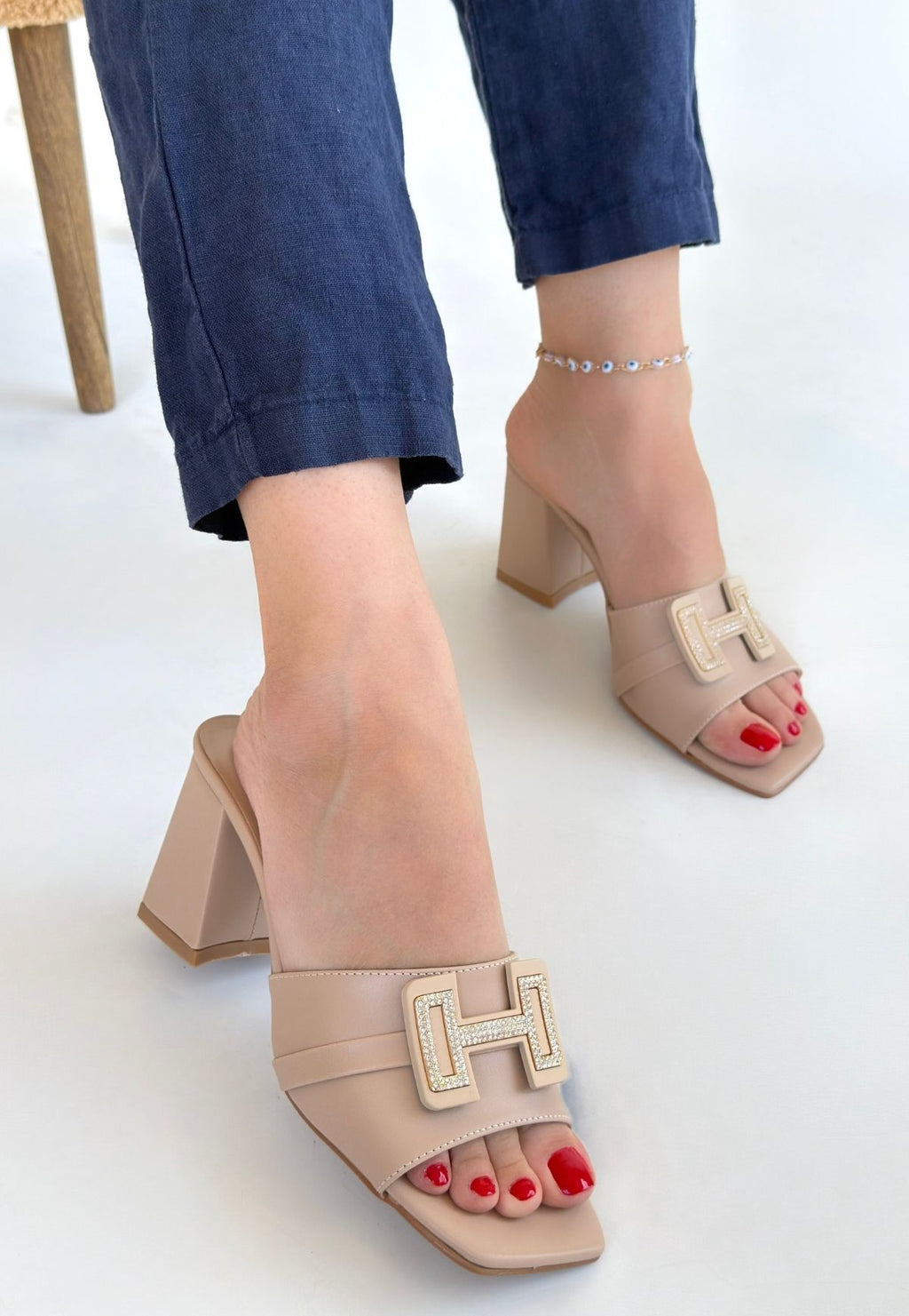 Erew Bej Cilt Topuklu Terlik