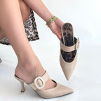 Yote Bej Cilt Topuklu Terlik