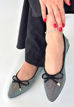 Sarra Siyah Saten İşlemeli Babet Ayakkabı