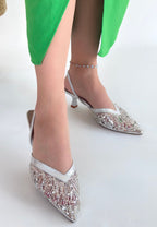 Toyi Gümüş Saten Topuklu Ayakkabı