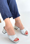 Luart Gümüş Simli Topuklu Terlik