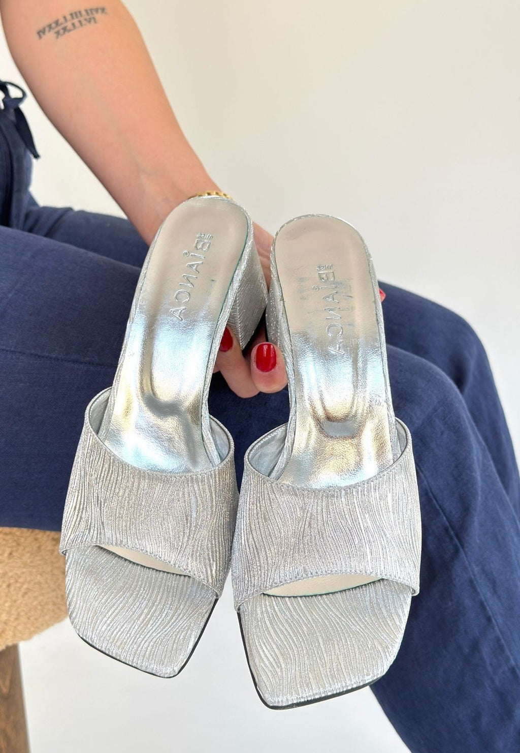 Luart Gümüş Simli Topuklu Terlik