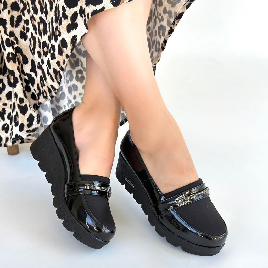 Kear Siyah Rugan Dolgu Topuk Ayakkabı