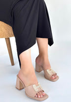 Caren Bej Cilt Topuklu Terlik