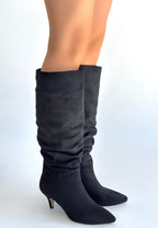 Zelya Siyah Süet Topuklu Çizme