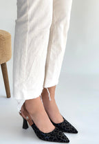 Toran Siyah Rugan Siyah Süet Detaylı Topuklu Ayakkabı