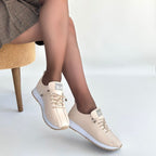 Monya Bej Cilt Bağcıklı Spor Ayakkabı