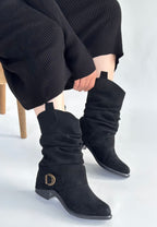 Canty Siyah Süet Körüklü Topuklu Çizme