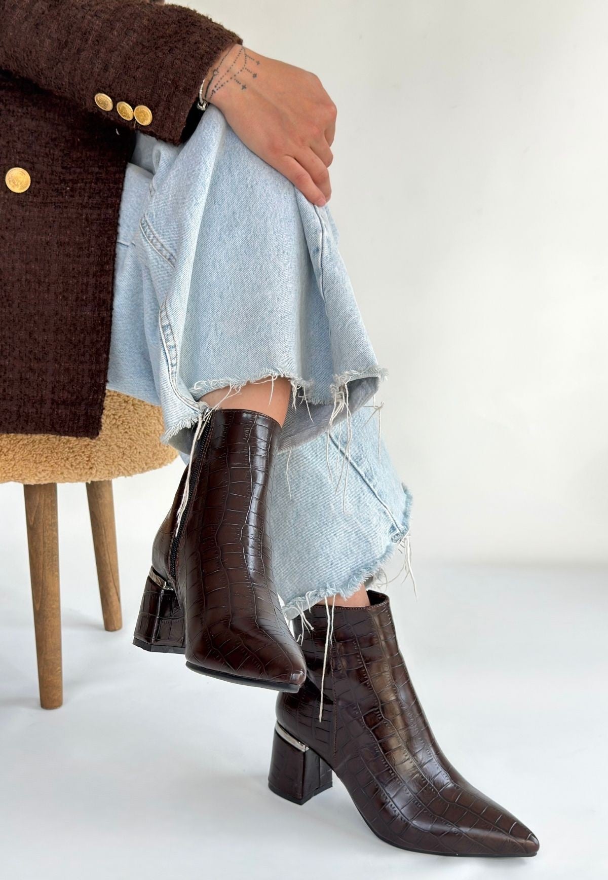 Meça Kahverengi Cilt Topuklu Bot