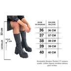 Moki Siyah Cilt Topuklu Çizme