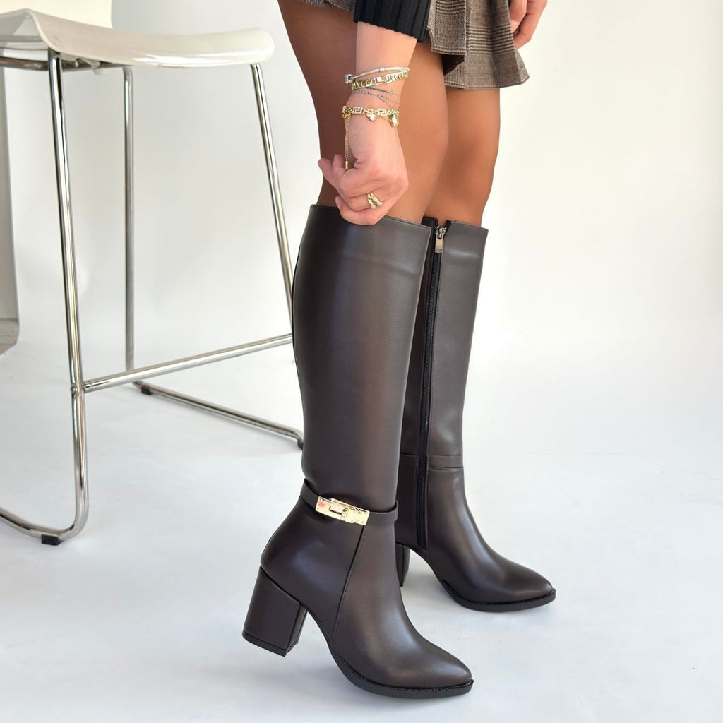 Jeoli Kahverengi Cilt Topuklu Çizme