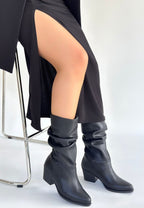 Yior Siyah Cilt Topuklu Bot