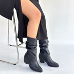 Yior Siyah Cilt Topuklu Bot