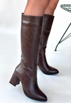 Morena Acı Kahve Cilt Topuklu Çizme