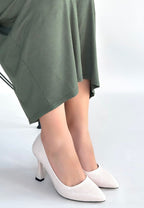 Merio Bej Baskılı Rugan Topuklu Ayakkabı