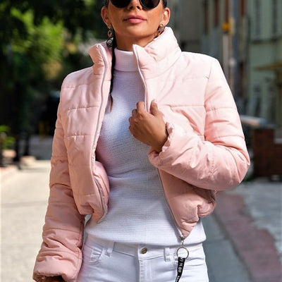 Pudra Dik Yaka Su Geçirmez Kısa Şişme Mont