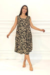Black Beige Patterned U-Neck Sleeveless Midi Dress