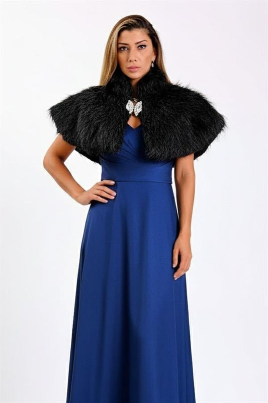 Siyah Broşlu Kürk Etol Bolero