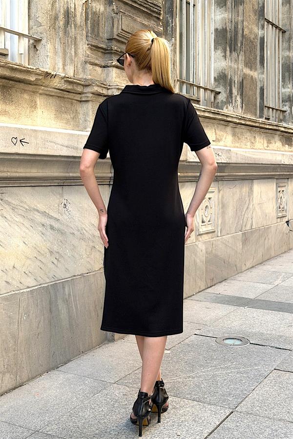 Siyah Cep Detaylı Tasarım Elbise