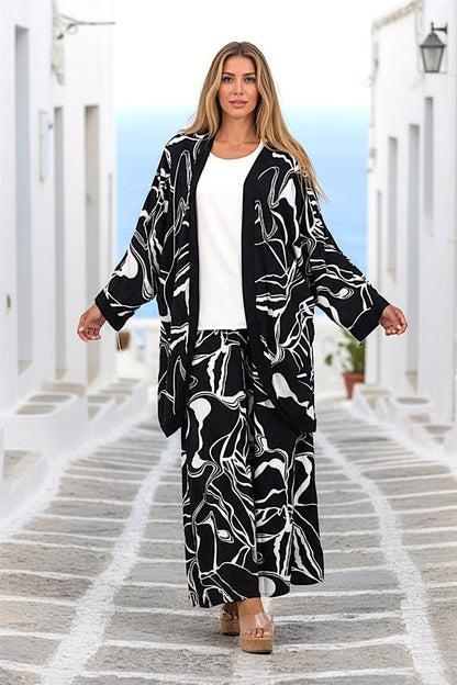 Siyah Desenli Tunik Bluz Pantolon Üçlü Takım