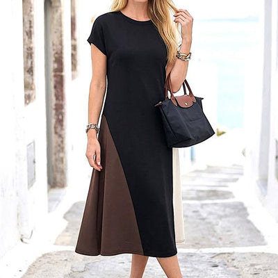 Siyah Ekru Kahve Modal Midi Elbise