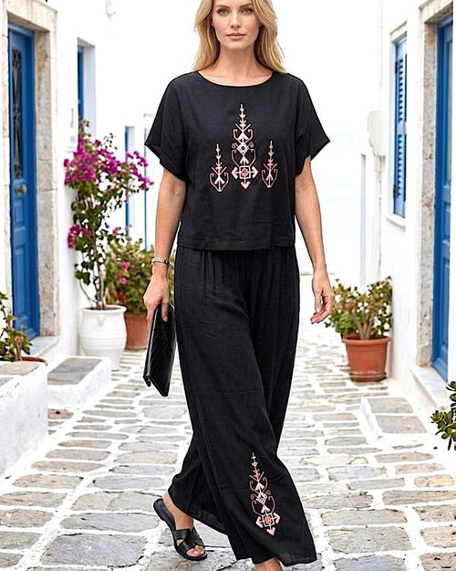 Siyah Etnik Nakışlı İkili Takım