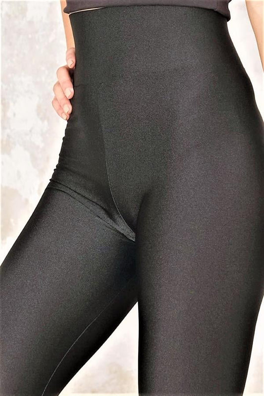 Siyah Toparlayıcı Yüksek Bel Parlak Disco Tayt