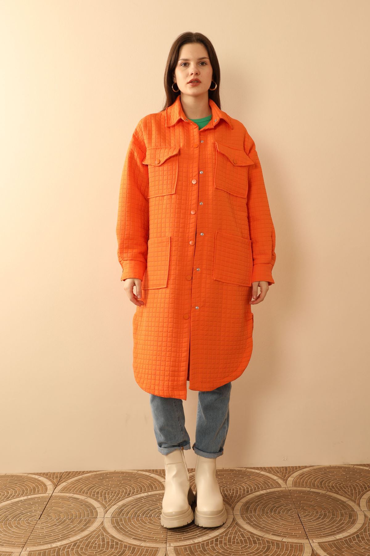 Jakar%20Kumaş%20Küçük%20Pitikare%20Oversize%20Uzun%20Gömlek-Oranj