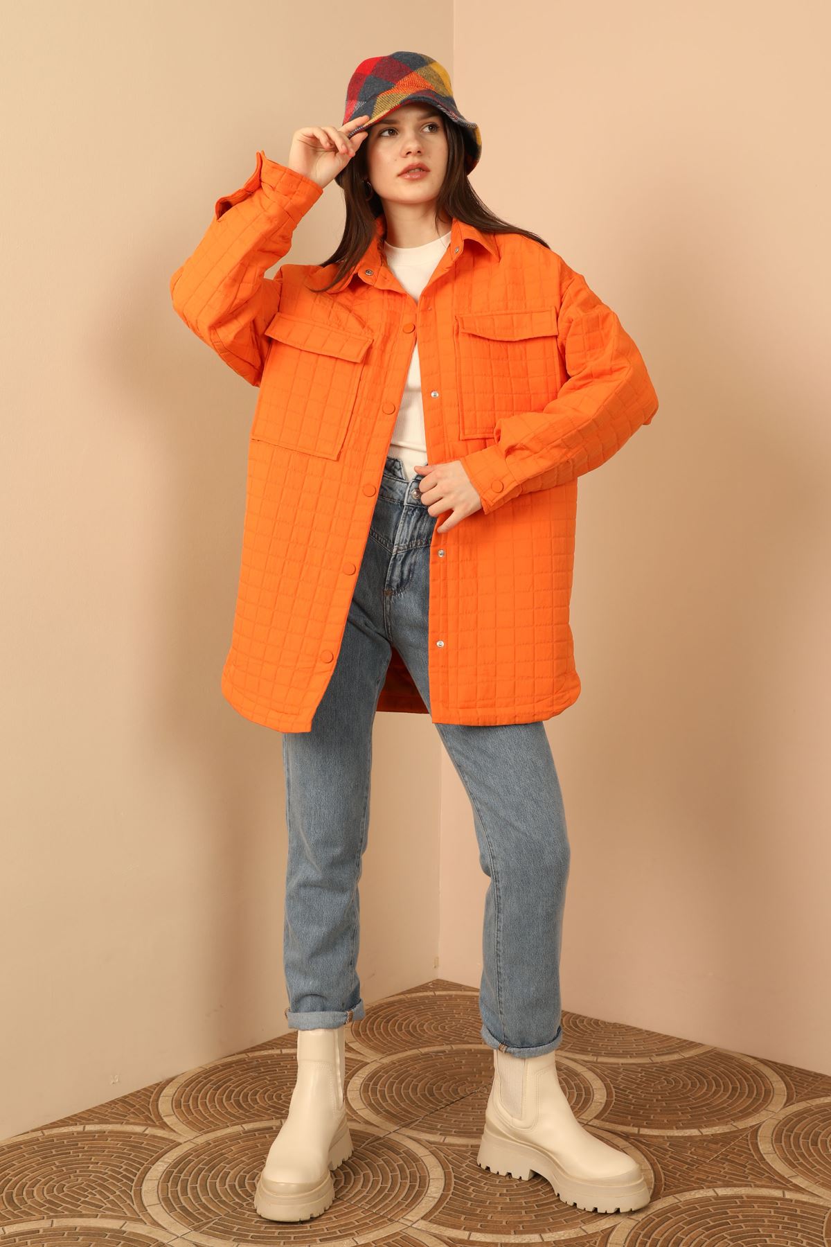 Jakar%20Kumaş%20Büyük%20Kare%20Desen%20Oversize%20Gömlek-Oranj